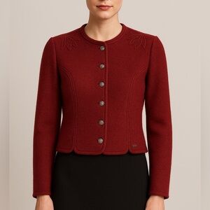 Geiger | 100% Wool | Women's Burgundy Blazer | Made in Austria | Size XS